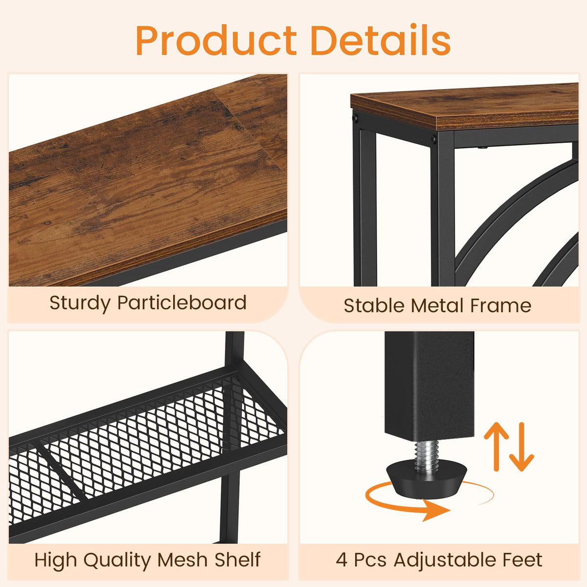 Snughome Entryway Table with 3 Tier Storage Shelves, Narrow Console Table
