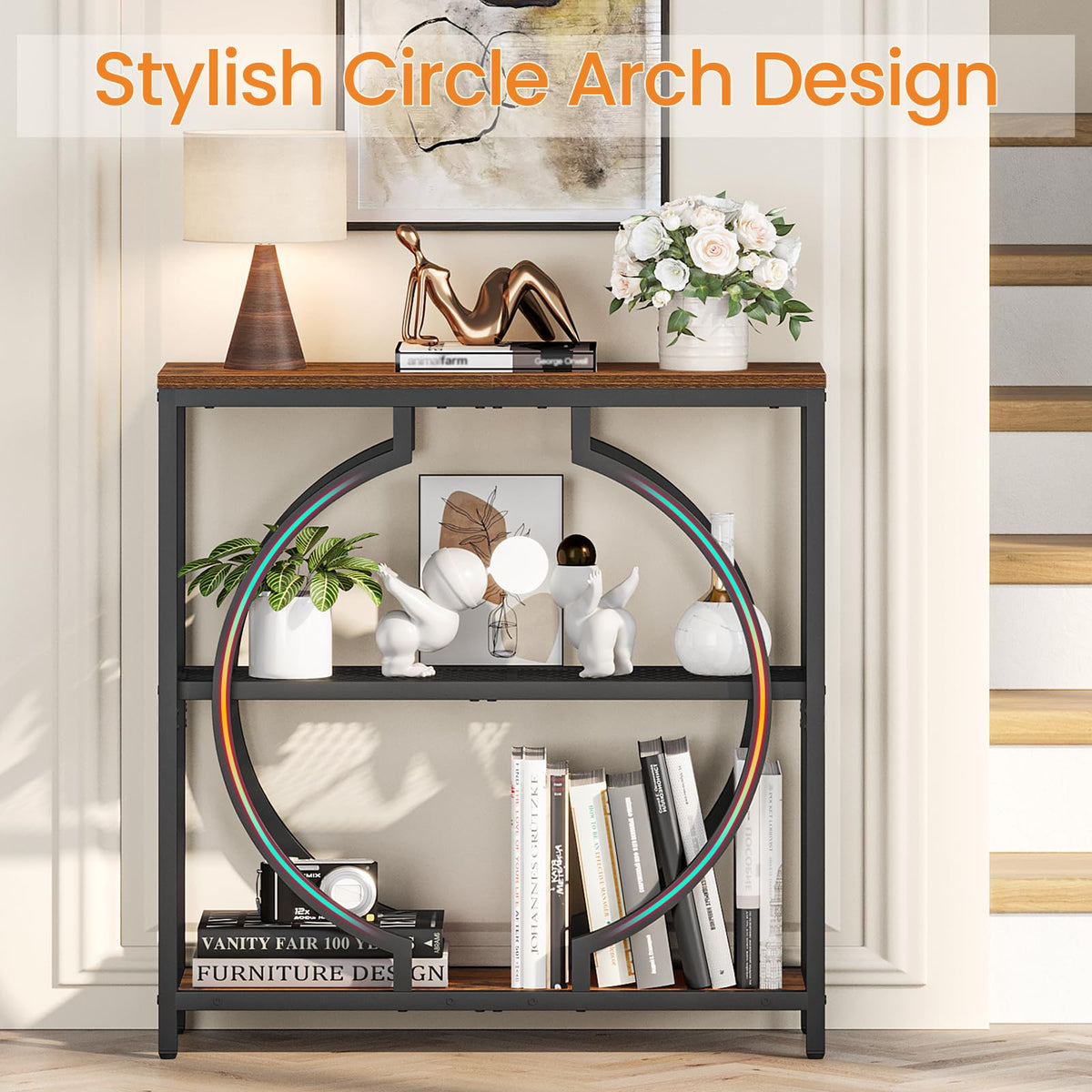 Snughome Entryway Table with 3 Tier Storage Shelves, Narrow Console Table