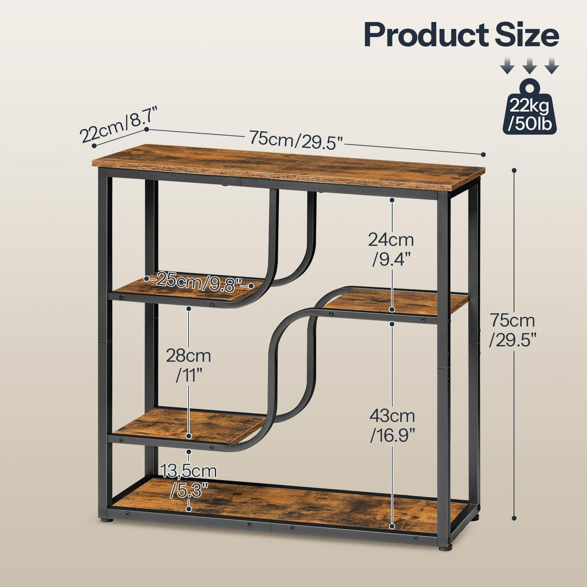 HOOBRO 29.5" Console Table, 5-Tier Narrow Entryway Table, Sofa Table
