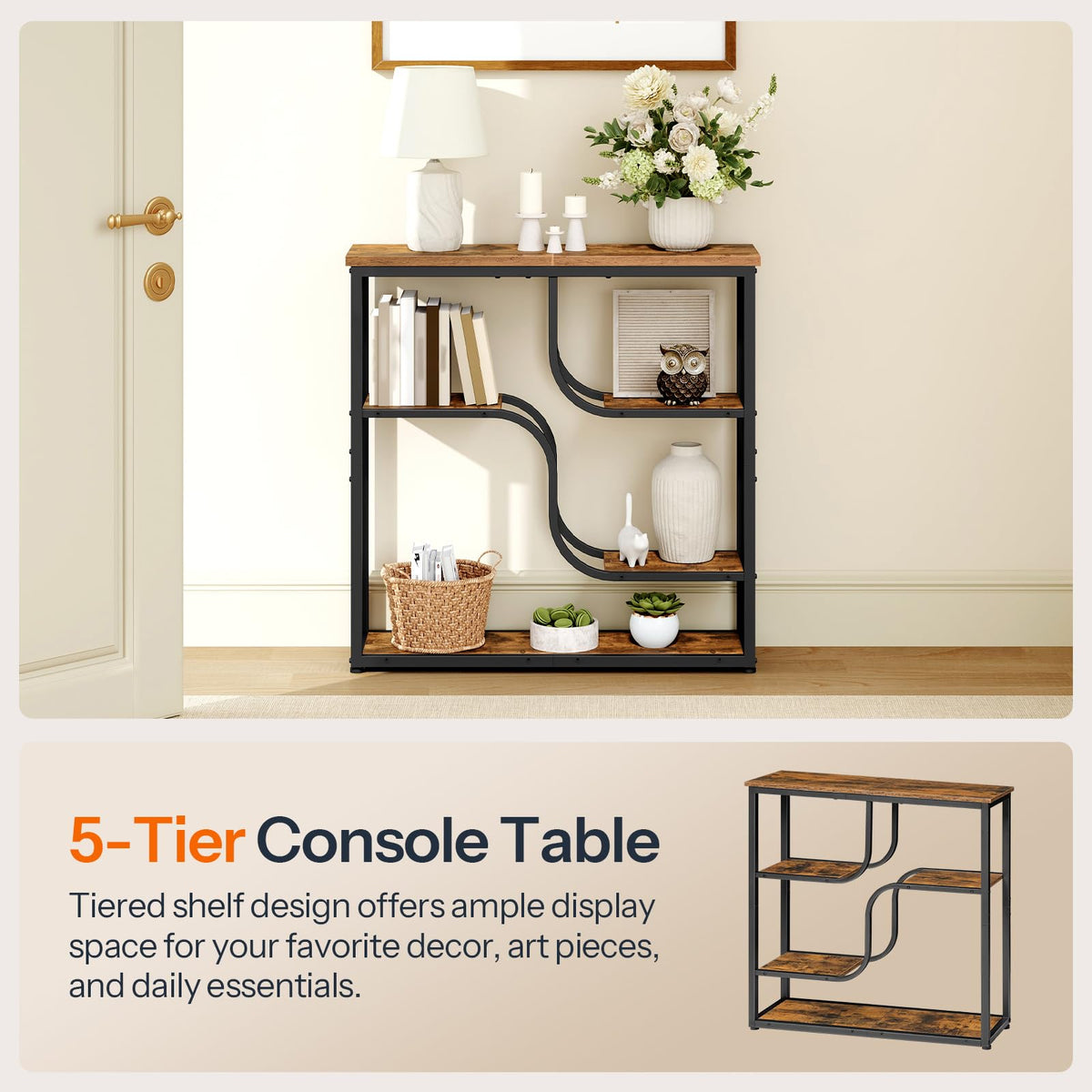 HOOBRO 29.5" Console Table, 5-Tier Narrow Entryway Table, Sofa Table