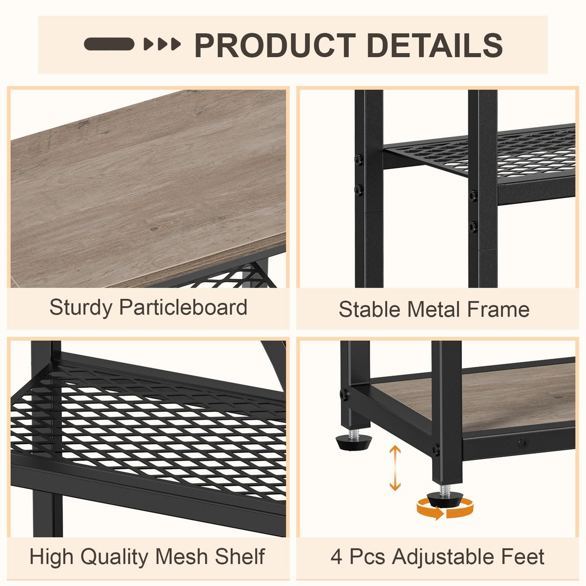 Snughome Entryway Table, Narrow Console Table, Industrial Sofa Table with 5 Tier Storage Shelves, Entrance Table for Hallway, Behind The Couch, Living Room, Foyer, Grey