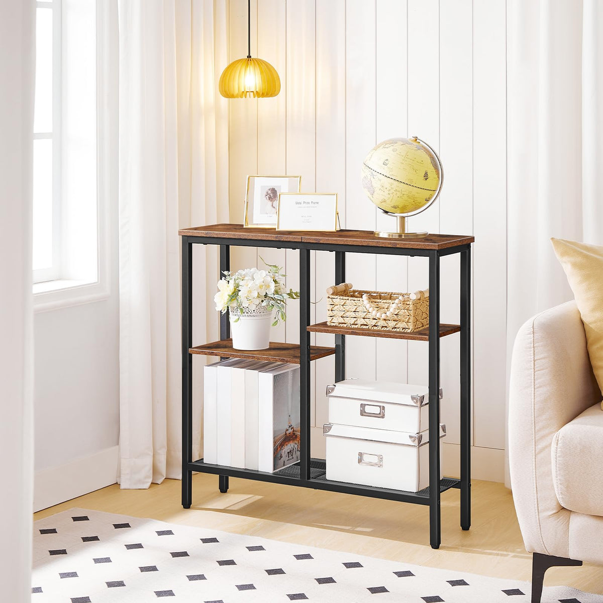 HOOBRO Narrow Console Table, Sofa Table, 4-Tier Industrial Entryway Table
