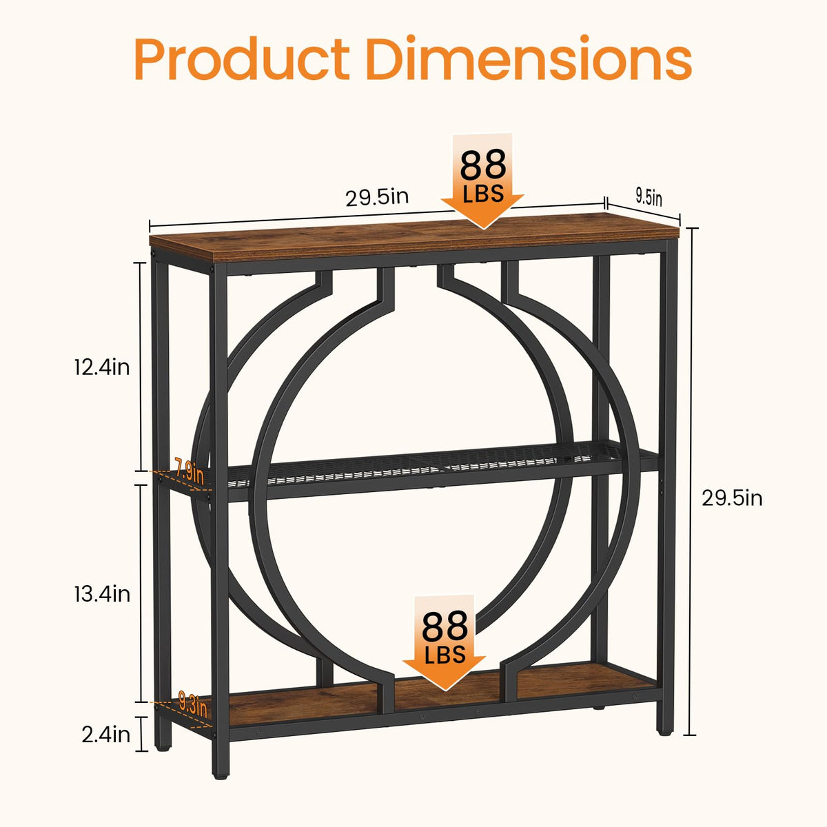 Snughome Entryway Table with 3 Tier Storage Shelves, Narrow Console Table